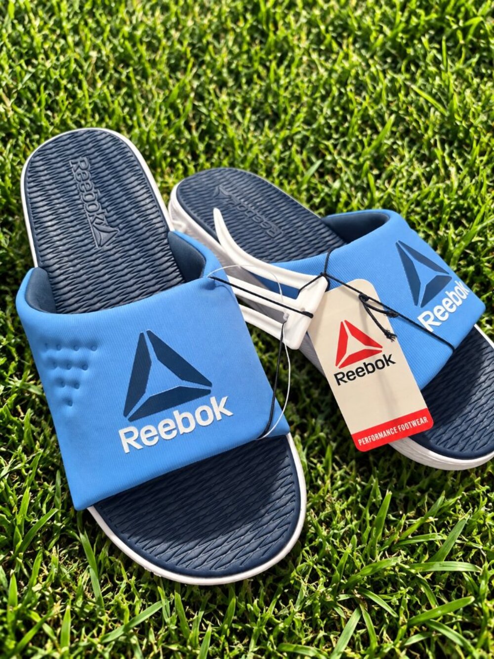 Reebok Men’s Cushioned Comfort Slide Sandals Blue Navy Slip-On NWT SIZE 12